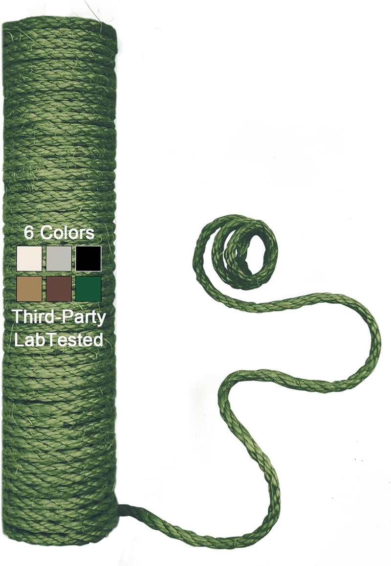 1/4in 32FT Natural Sisal Rope for Cat Tree, Cat Scratch Rope Replacement