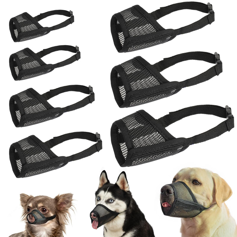 LUCKYPAW Dog Muzzle Suits for Small Medium Large Dogs, Mesh Muzzle Anti Biting Chewing, Breathable Mouth Cover Set with Adjustable Strap for Grooming Vet Visiting Training, 7 PCS(XXS-XXL), Black
