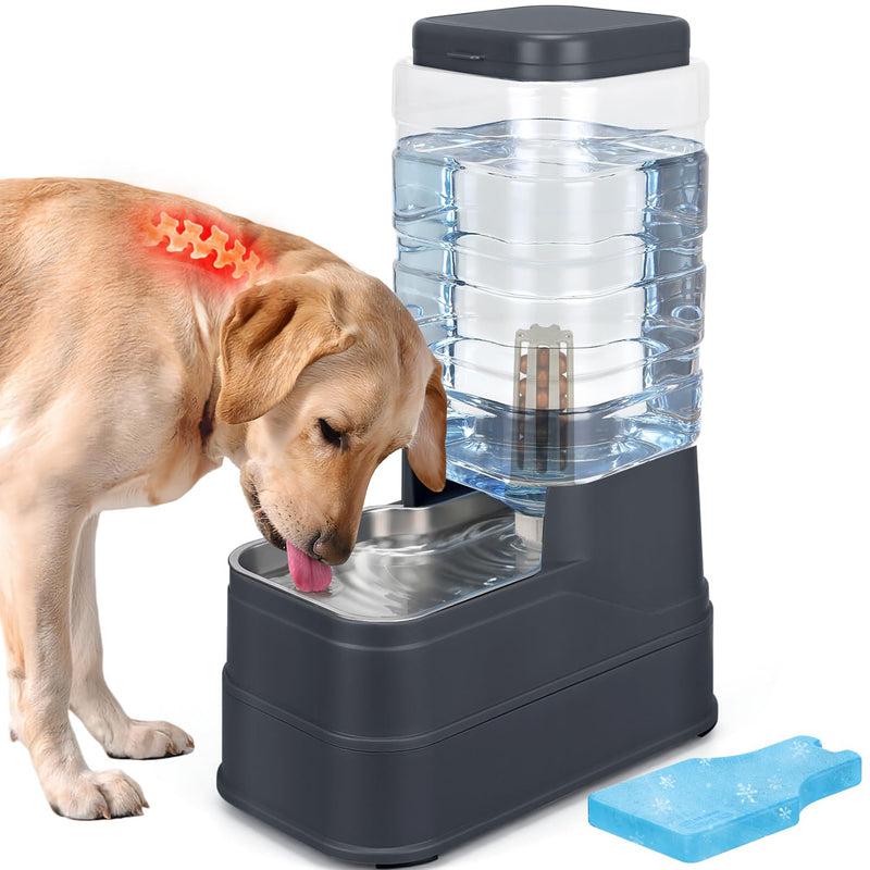 2.2 Gallon Pet Automatic Dog Water Dispenser Cat Gravity Waterer Feeder with Stainless Steel Bowl Large Capacity Puppy Feeding Raised Bowls with Filter,Ice Pack for Large Pets