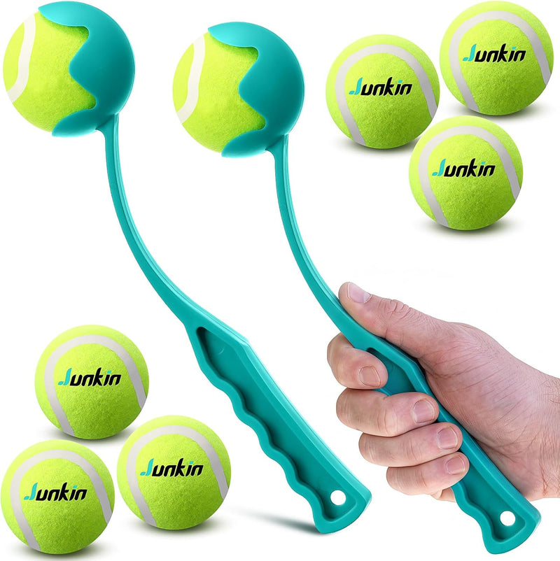 Junkin 2 Pcs 12.6-inch Dog Ball Launcher with 6 Pcs 2.5-inch Tennis Balls Pet Dog Thrower Fetch Toy for Dogs 20-60 lb Ou