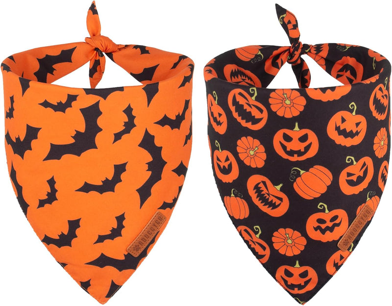ADOGGYGO Halloween Dog Bandanas, Reversible Bat Pumpkin Dog Scarf