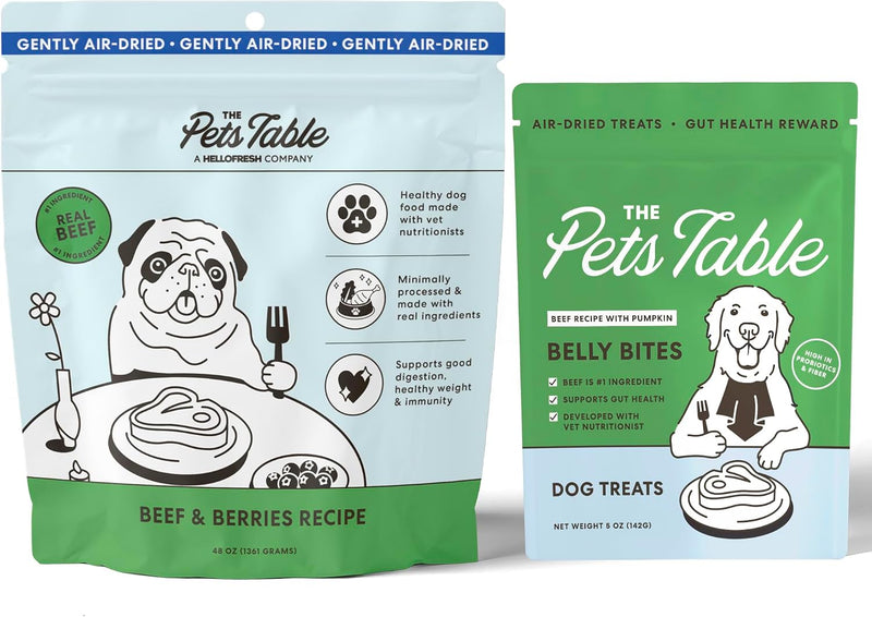 The Pets Table, Bundle of Beef & Berries Grain-Free Air-Dried Dog Food, 48-Ounce Bag + Beef Limited Ingredient Air-Dried