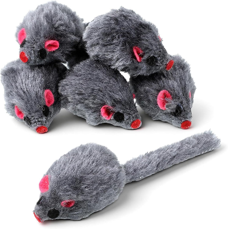 5 PCS Cat Toy Mice, Gray Fur Rattle Mouse Toys for Cats Realistic Mice Animal Toys Artificial Fur Pet Supplies Interacti