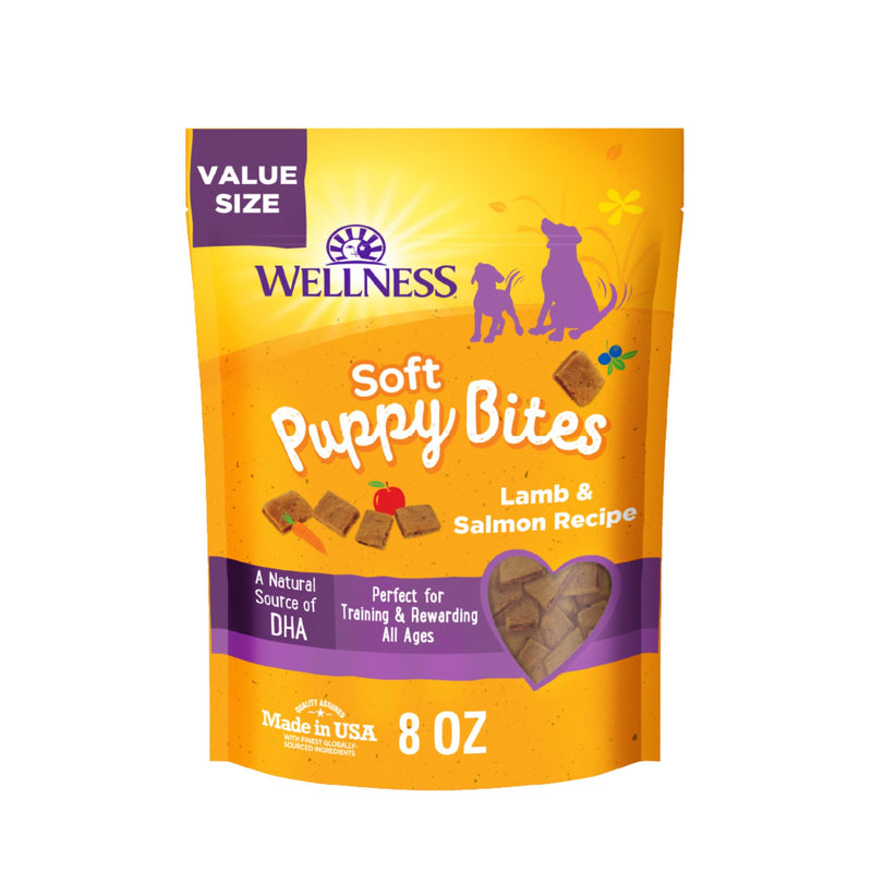 Wellness Soft Puppy Bites Dog Training Treats, Natural, Grain Free, Lamb and Salmon Recipe, 8 oz Bag