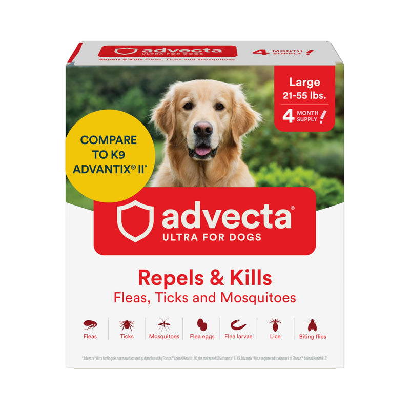 Advecta Ultra Flea and Tick Prevention for Dogs - Large Dog Flea and Tick Treatment & Control - Mosquito Repellent - Fast Acting Waterproof Topical Drops, 4 Month Supply
