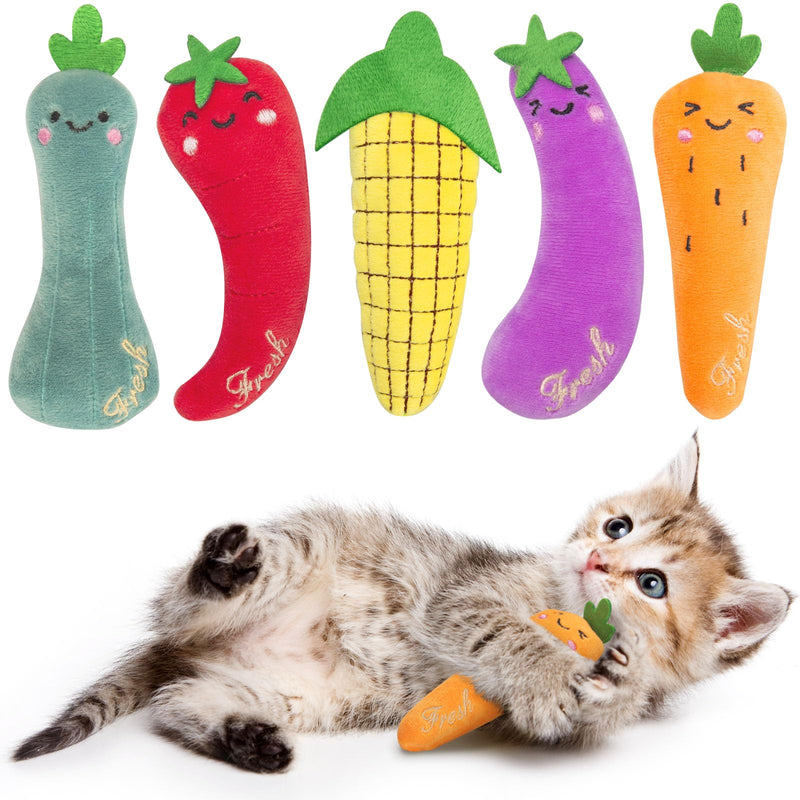 ETEKYER Catnip Cat Toys, 5 Pack, Plush Catnip Toys for Indoor Cats Kitty, Interactive Cat Nip Kitten Kicker Chew Safe Teeth Cleaning Toys, Fun Carrot Vegetable Shape
