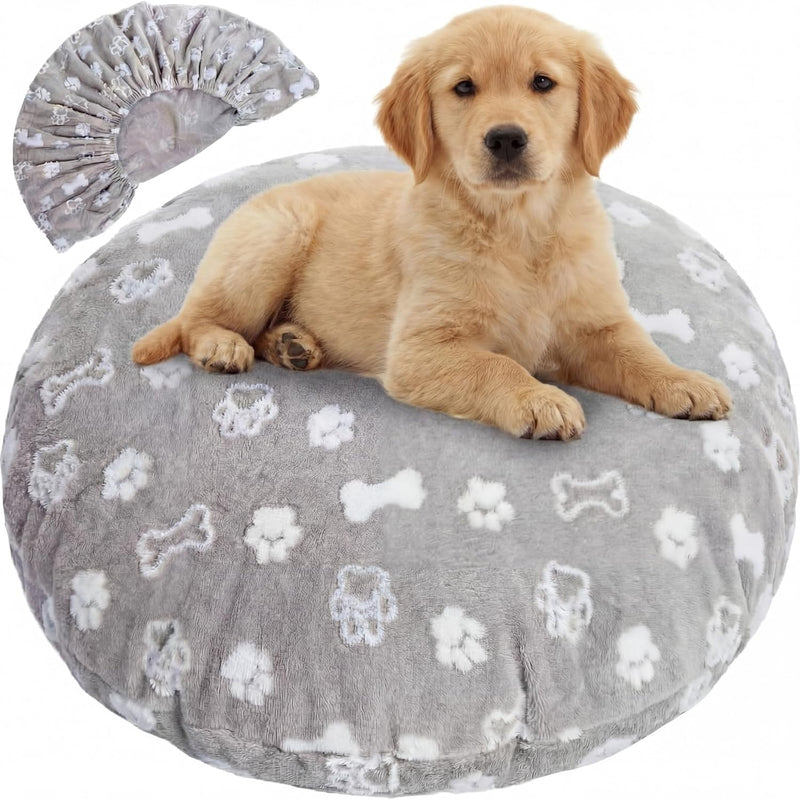 Oudain Washable Round Dog Bed Cover 30 x 30 x 10 Gray Paw Bone Prints Waterproof Dog Bed Cover Replacement for Round and