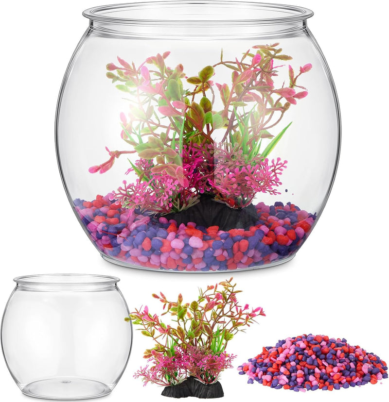 1 Gallon Plastic Fish Bowl,Red,Red Aquatic Plant