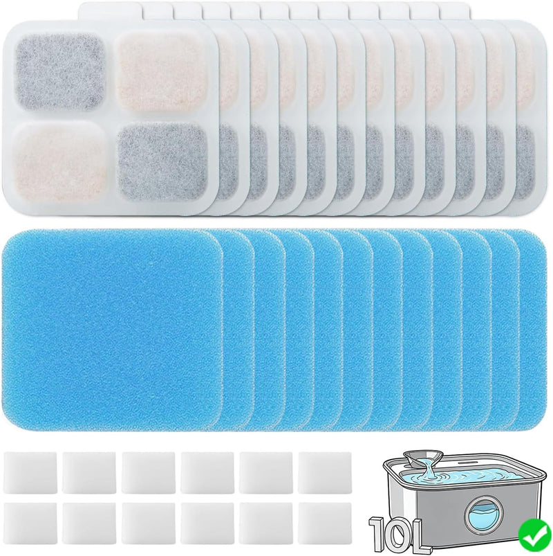 16 Set Replacement Filters for Oneisall PW07SAU 10L/2.64Gal Stainless Steel Dog Water Fountain, Includes 16 Filters & 16Pre-Filters & 16 Pump Sponges