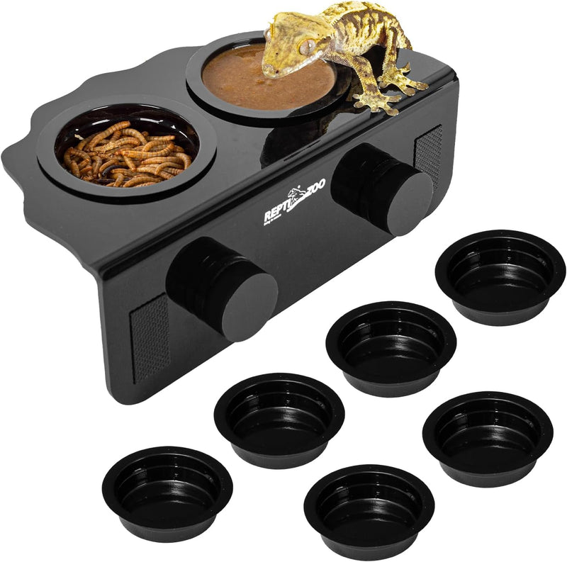 REPTI ZOO Magnetic Gecko Feeding Ledge, Acrylic Aboreal Feeding Ledge with 6PCS Cups, Strong Magnetic Reptile Ledge Geck