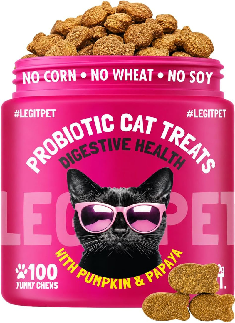 LEGITPET Probiotic Cat Treats with Prebiotics – Digestive Support Soft Chews with Pumpkin & Papaya – Supports Gut Health, Stool Quality & Immune Function – 100 Pet Chicken-Flavored Chews