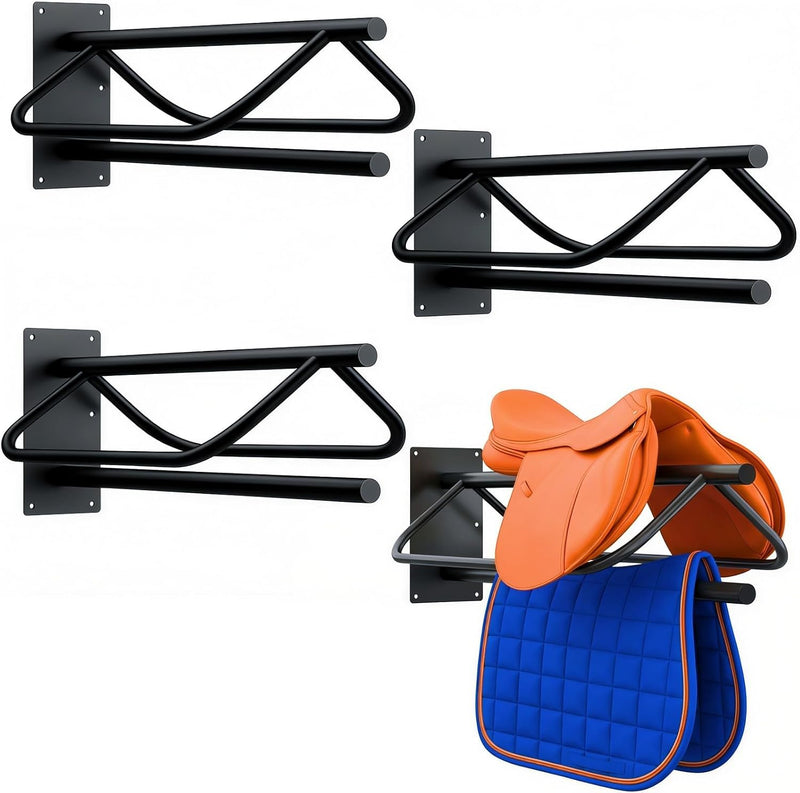 4 Pack Wall Mounted Saddle Racks with Pad Bar,Heavy Duty Black Saddle Rack, Sturdy Saddle Rack for British Western Saddl