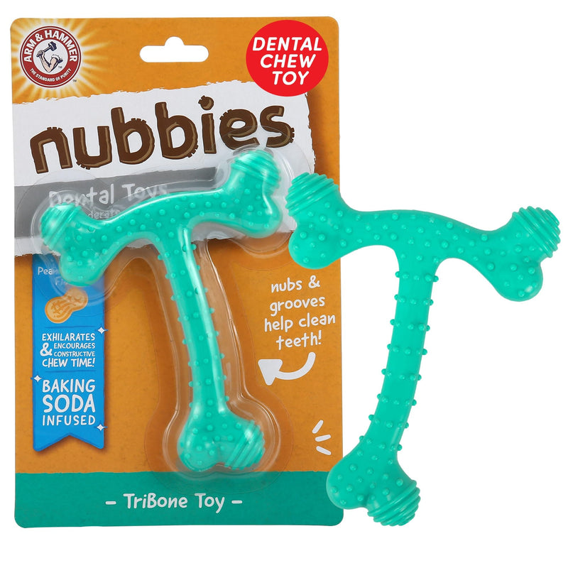 Arm and Hammer Nubbies T-Bone Dental Dog Chew Toy with Peanut Butter Flavor, TPR Nubs Clean Teeth and Gums, Durable Nylon Chew for Aggressive Chewers, Helps Reduce Plaque and Tartar