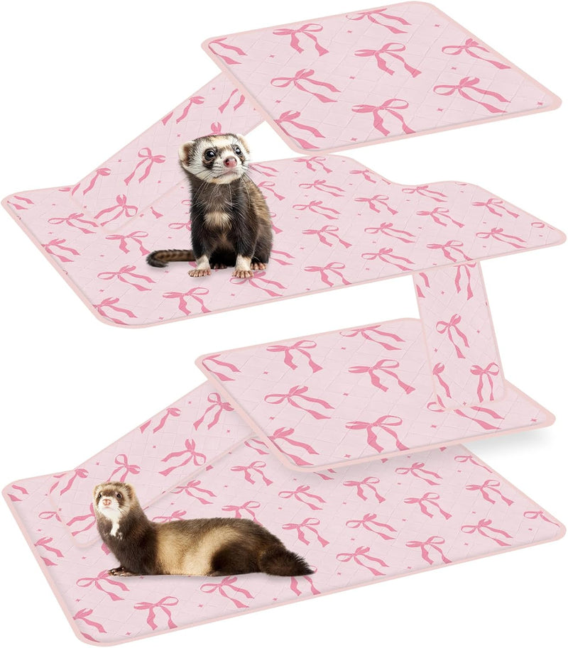 JarThenaAMCS 7 Pcs Bow Ferret Cage Liner Set Ferret Critter Nation Cage Accessories Kit Pink Bowknot Washable Double Uni