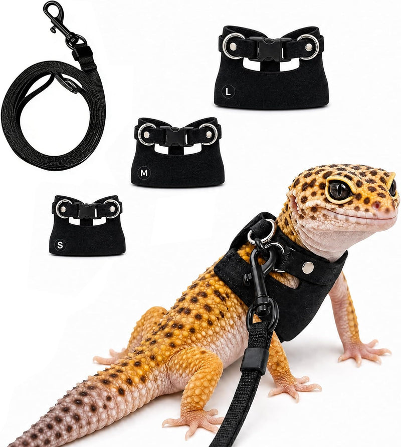 3 Pack Bearded Dragon Leash and Harness Set (S, M, L) - Growth Pack Protective Reptile Walking Rope for Outdoor Sunbathi