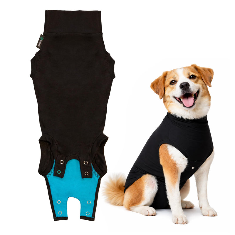 Suitical Recovery Suit for Dogs - Comfortable Post-Surgery Suit with Hold-Up System for Spay, Neuter, Skin Issues - Breathable, Cone-Free Option - Medium, Black - Neck to Base of Tail: 21.7 - 27.2 in