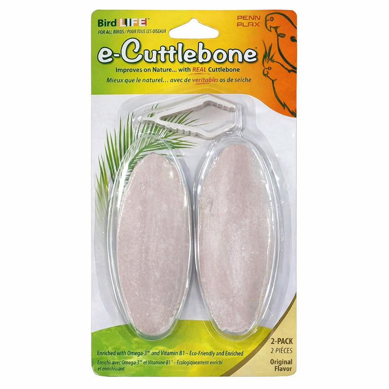 Penn-Plax Bird-Life E-Cuttlebone Original, 1 Pk (2 Counts) - Durable, Less Brittle Cuttlebones Enriched with Omega 3, Honey & Vitamin B1 - Easy Mounting, Cage Clip - Great for All Bird Sizes - White
