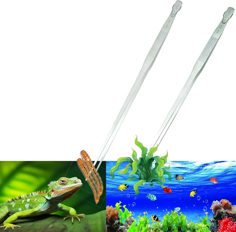 2pcs 18.9 inch Aquarium Tweezers with Hanger, 2025 New Extra Long Feeding Tongs, Stainless Steel Large Aquascape Tools f