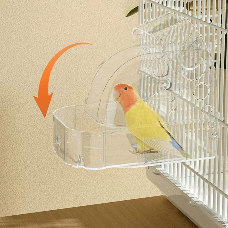 Fanlahmtasy Bird Bath for Cage with Pull-Out Drawer, Clear Acrylic Parakeet Bath Box for Inside Cage Use, No-Mess Enclosed Tub for Budgie, Canary, Lovebird, Finch, 6.1 x 5.1 x 6 Inches (Transparent)