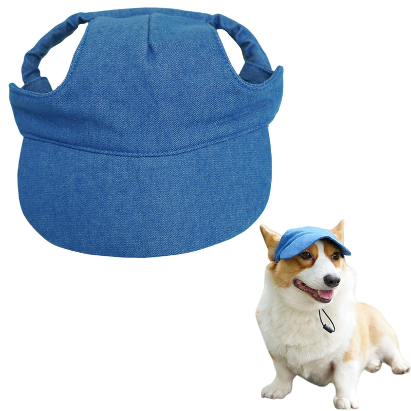 Dog Baseball Cap,Pet Summer Beach Hat,Dog Cat Sunbonnet Cap with Ear Holes,Adjustable Cat Visor for Small Medium Large Dogs (Blue, Medium)