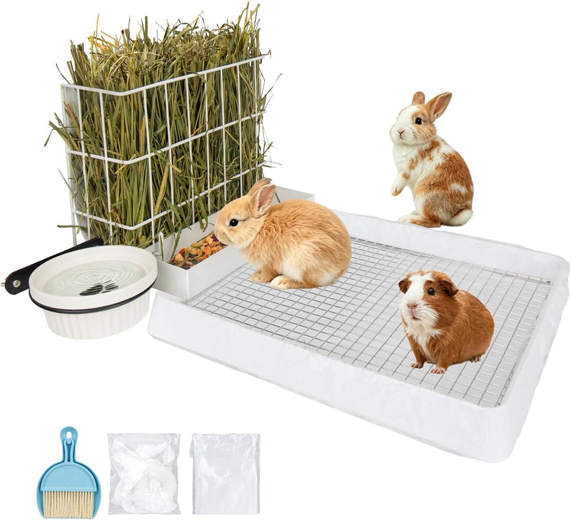 BESNEW 3 in 1 Guinea Pig Hay Feeder with Litter Box & Water Bowl,Training Potty Tray for Bunny & Piggy & Smaller Animals