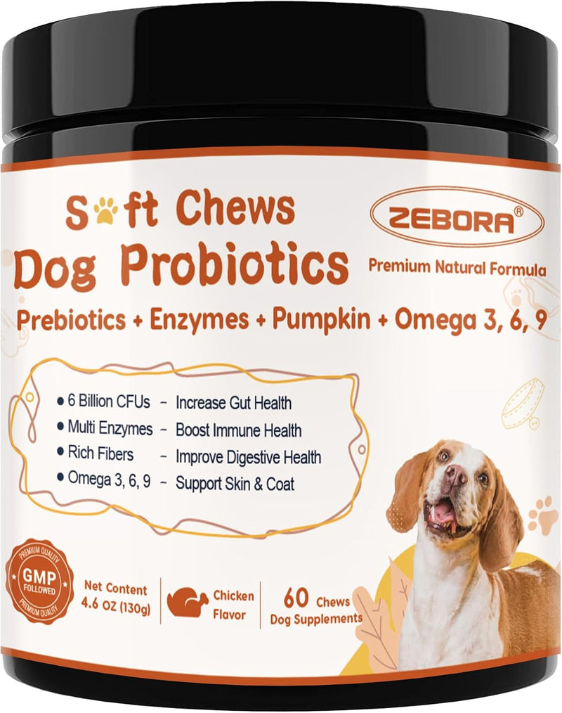 ZEBORA Probiotics for Dogs, Digestive & Itch Relief, 60 Chews