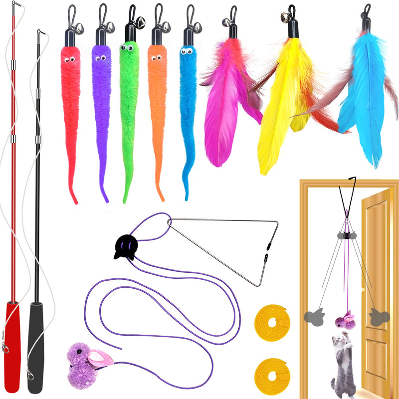 ZPH Cat Toys Interactive for Indoor Cats,2PCS Retractable Cat Wand,9PCS Teaser Toys&1PCS Hanging Door Lure Kitten Toy,Interactive Feather Toy for Teaser Play and Chase Exercise with Kitten