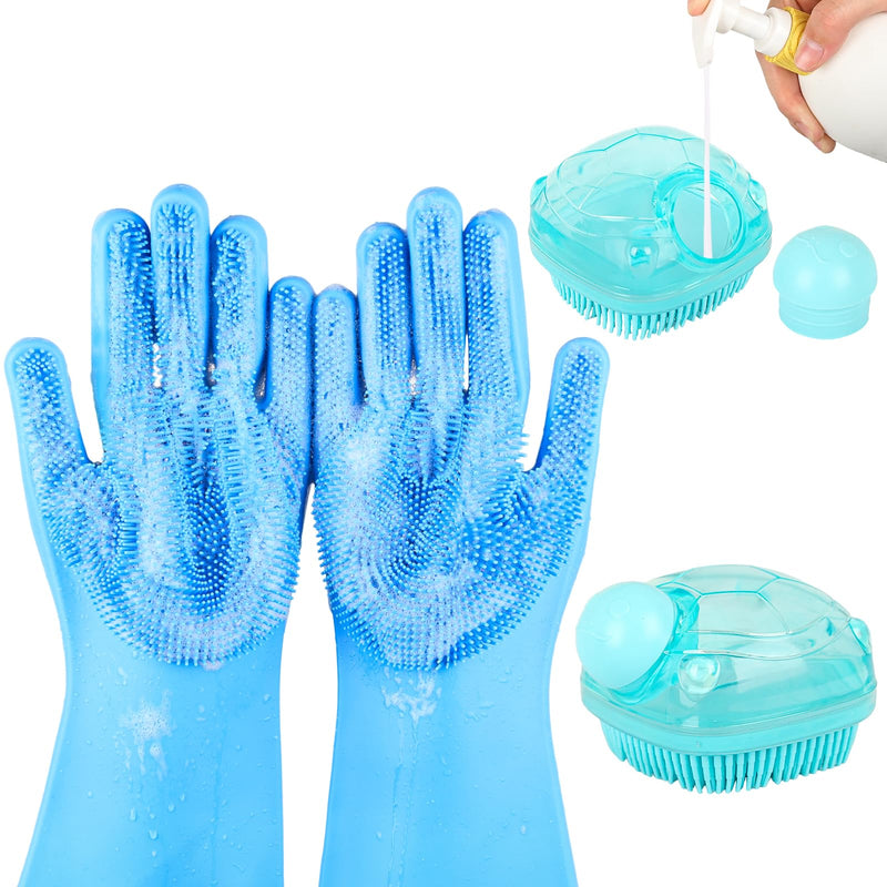 IDQQUQQ 2PCS Dog Washing Gloves and Dog Shampoo Brush, Dog Bath Brush That can add Dog Shampoo, Dog Bath Supplies Dog and Cat Bath Set