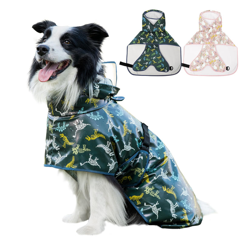 ExploreU Dog Raincoat, Waterproof Windproof Dog Rain Jacket with Hood, Rain Coat with Leash Hole, Adjustable Raincoat Poncho for Small Medium Large Dogs Outdoor (Green, XL)