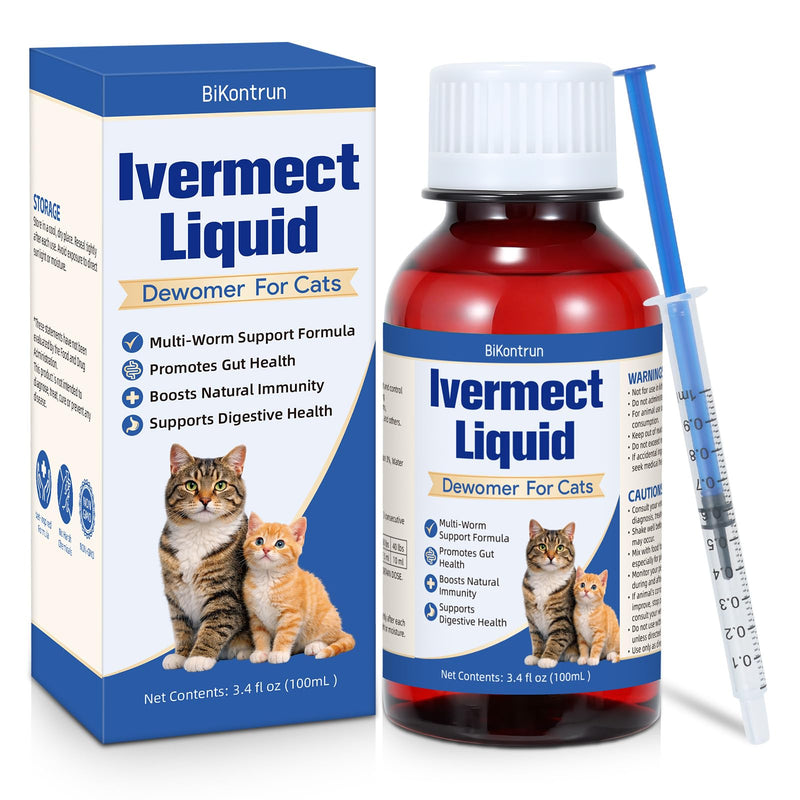 lvermect Liquid for Cats, DewoMax for Cat & Kitten Gut Health, Broad Spectrum Digestive & Immune Support, 3.4oz (100ml)