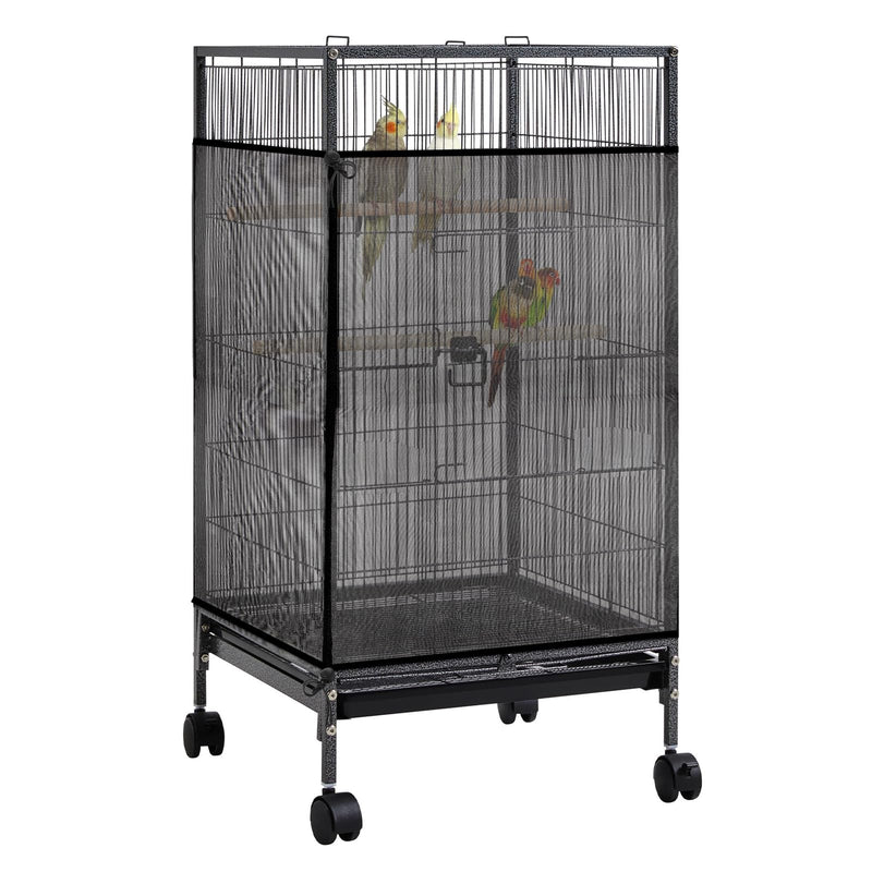 Trinkrittey Large Bird Cage Seed Catcher 31 x 118 inches Adjustable Bird Cage Net Cover Black Bird Cage Cover Elastic Band Mesh Cage Cover Skirt Nylon Mesh for Parakeet Parrot Cages