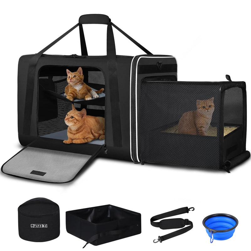 Petskd Side Expandable Extra Large Cat Carrier with Litter Box Area, 24