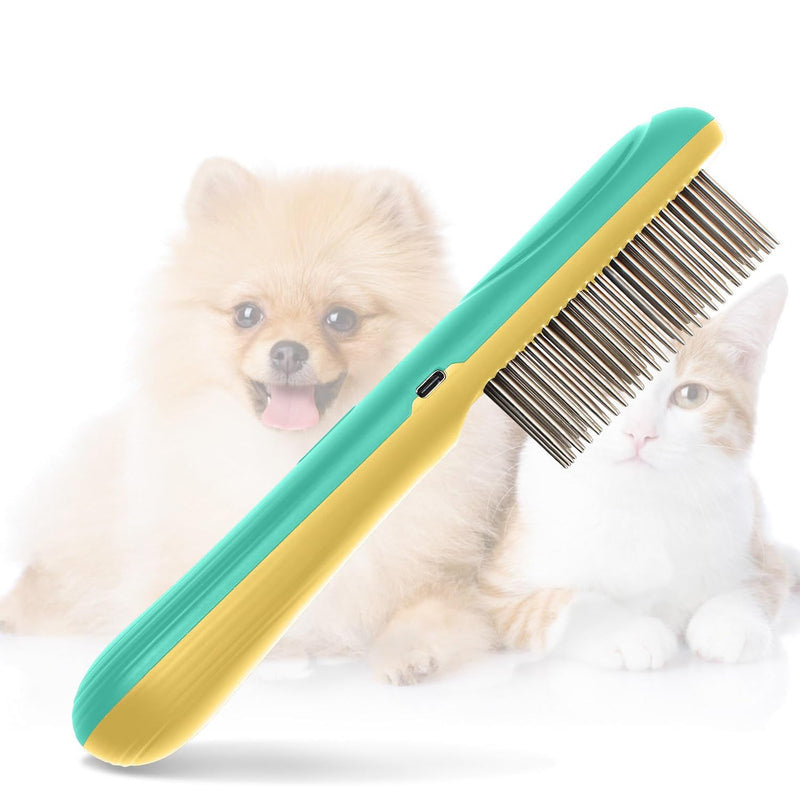 Premium Flea Comb for Long Haired Cats and Dogs - Rechargeable Pet Grooming Tool with Stainless Steel Teeth - USB-C Char