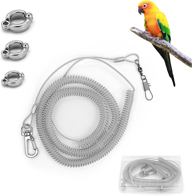 Parrot Flying Leash, 16.4 ft Training Rope with 3 Size Bird Foot Ring, Anti-Bite Elastic String for Cockatiels, Birds, P