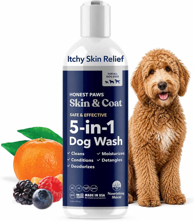 Honest Paws Dog Shampoo and Conditioner - Premium Dog Wash for Allergies and Dry, Itchy, Moisturizing for Sensitive Skin - Sulfate Free, Plant Based, All Natural -16 Fl Oz