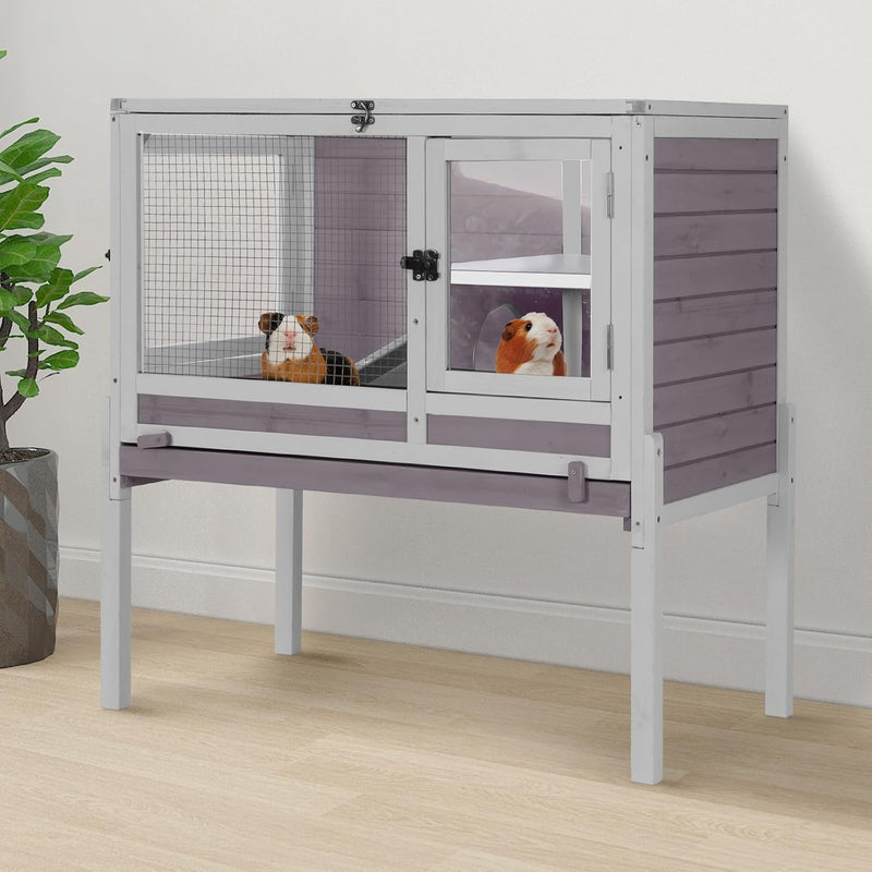 Aivituvin 2-Story Indoor Rabbit Hutch Guinea Pig Cage with Stand, Wooden Bunny Cage Small Animal Cages with Chew-Proof R