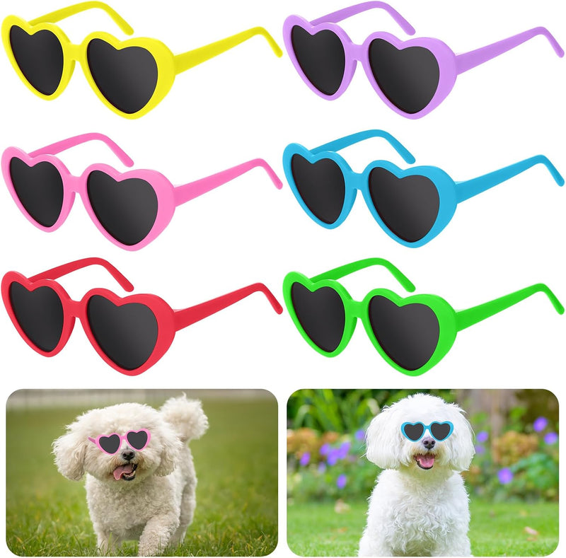 VioraWhite 6 Pcs Pet Heart Sunglasses Summer Cute Pet Dog Sunglasses Retro Small Cat Glasses Photos Props Dolls Glasses