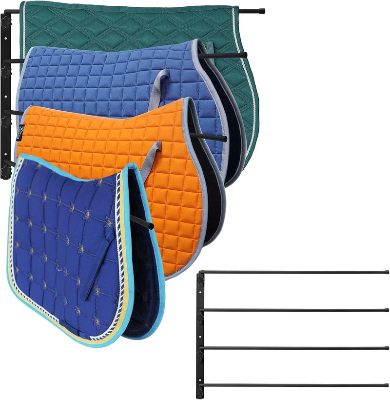 Saddle Pad Rack 4 Bar Wall Mount, Horse Blanket Holder 180 Degree Swing Rack Arms Saddle Rack Wall Mount for English Sad