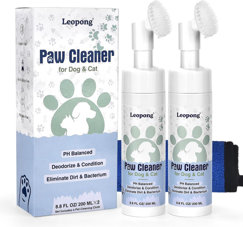 Leopong Dog Paw Cleaner Foam 2 Pack with Silicone Brush, 200ml