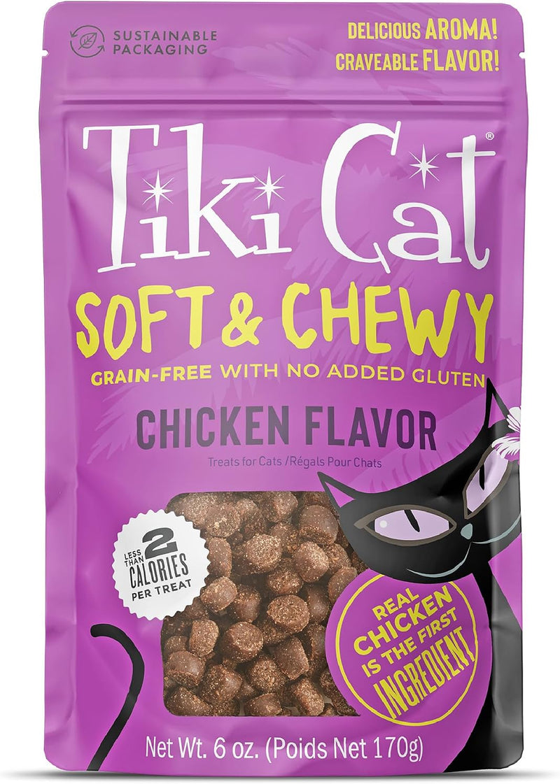 Tiki Cat Soft & Chewy Dry Cat Treats, Chicken Flavor, 6 oz Pouch