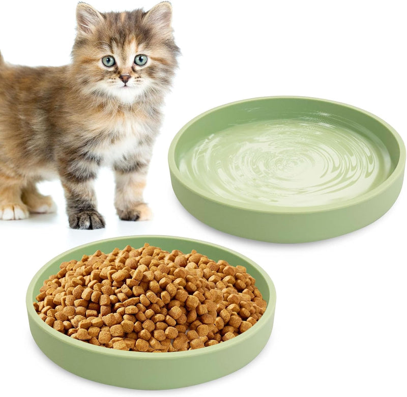 Silicone Cat Food Bowls Shallow Cat Dishes 5.9in Wide Pet Plates Set of 2 Small Flat Dog Saucer Bowl Cute Whisker Fatigu