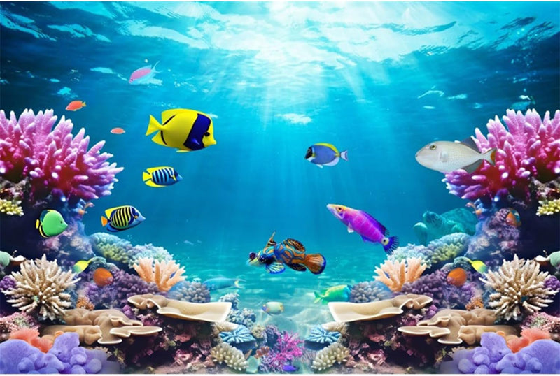 48x18 in Underwater Aquarium Backdrop Tropical Coral Fish Tank Background
