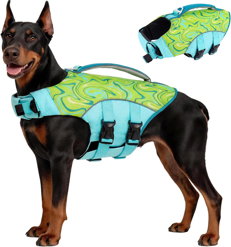 BRKURLEG Dog Life Jacket, Dog Life Vest for Swimming & Boating with High Buoyancy & Rescue Handle for Small Medium Large