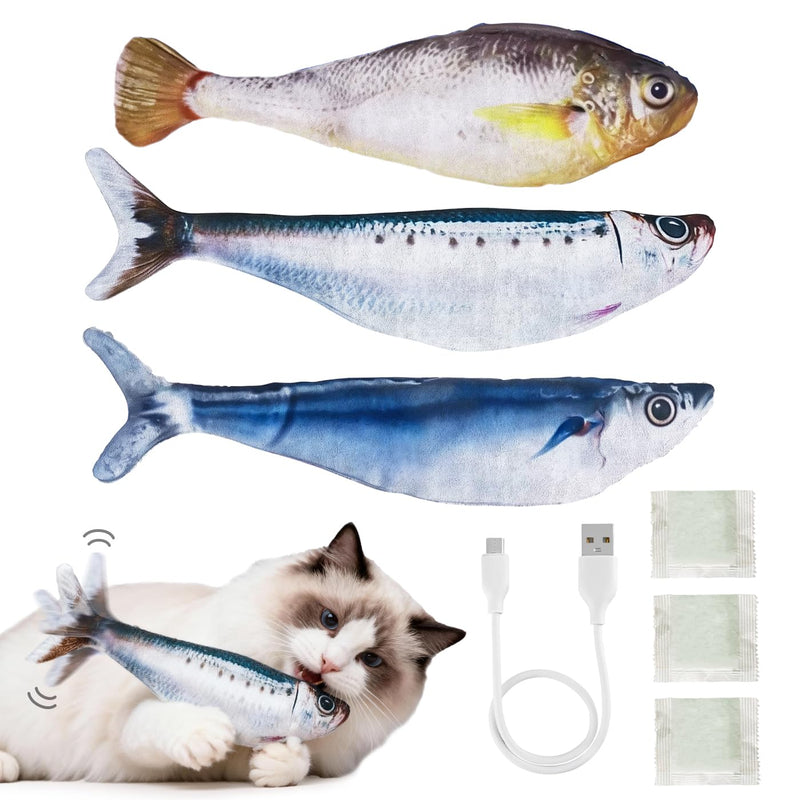 Ginyoyo Cat Toys Flopping Fish 3 Pack Rechargeable Cat Toys Interactive for Indoor Exercise with Catnip, Moving Cat Toy 3 Flapping Mode 7.1 Inches Electric Realistic Plush Wiggle Fish