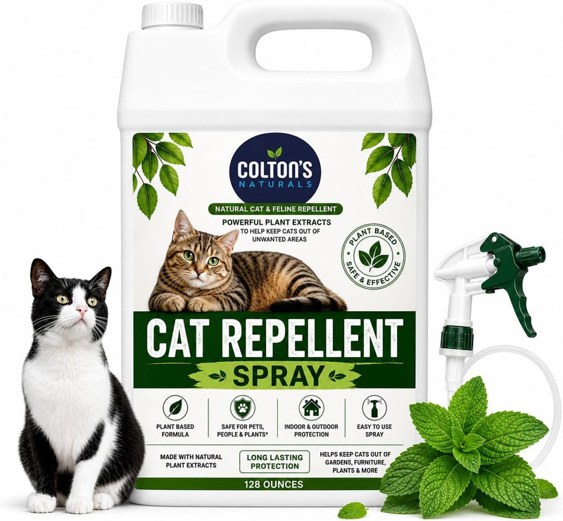 Cat Repellent Spray Outdoor & Indoor (128 OZ) Keep Cats Away, Training Tool, Yard Furniture Garden Deter Cats. Ready to