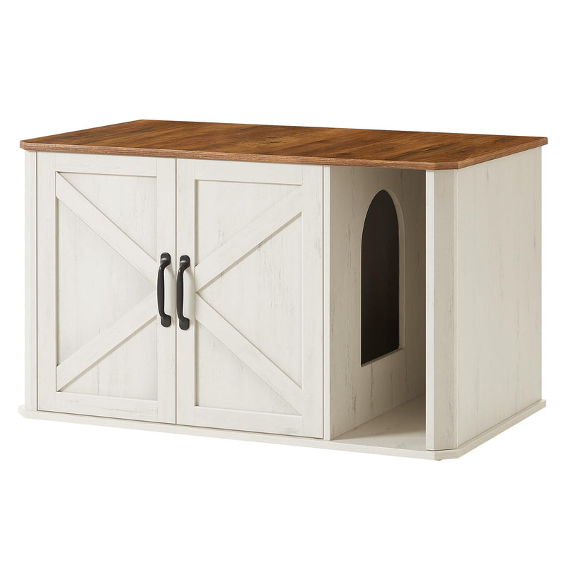 Feandrea Litter Box Enclosure, Modern Cat Litter Box Furniture Hidden, Front Entry, Double Doors, Handles, Cat House, Side End Table, 33.5 x 19 x 19.5 Inches, Honey Brown and Rustic White UPCL012K01