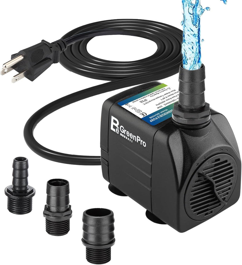 550GPH Submersible Water Pump(2000L/H 30W), Adjustable Ultra Quiet Fountain Pump with 4 Nozzles 7.2ft High Lift for Aqua