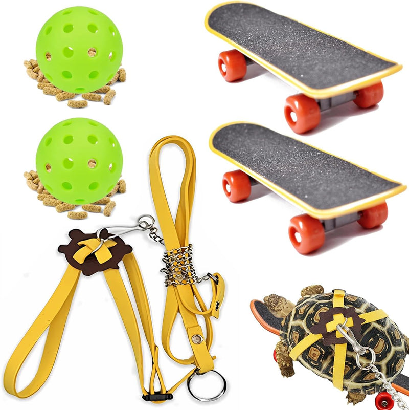 Turtles Playing and Training Toys Set, 1 Adjustable Tortoise Leash 2 Reptile Skateboards 2 Treat Ball, Turtle Fast Skate
