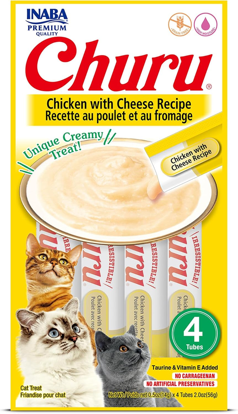 INABA Churu Lickable Purée Natural Cat Treats (Chicken with Cheese Recipe, 4 Tubes)