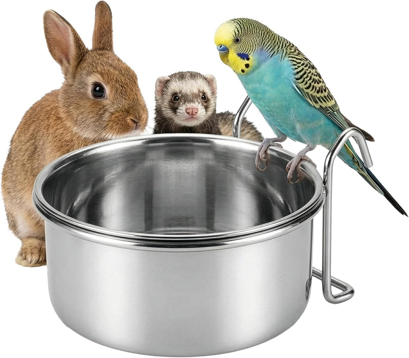 SPOT Stainless Steel Mini Coop Cup with Wire Hooks – 10 oz Small Pet Food & Water Bowl, Rust-Resistant & Easy to Clean,